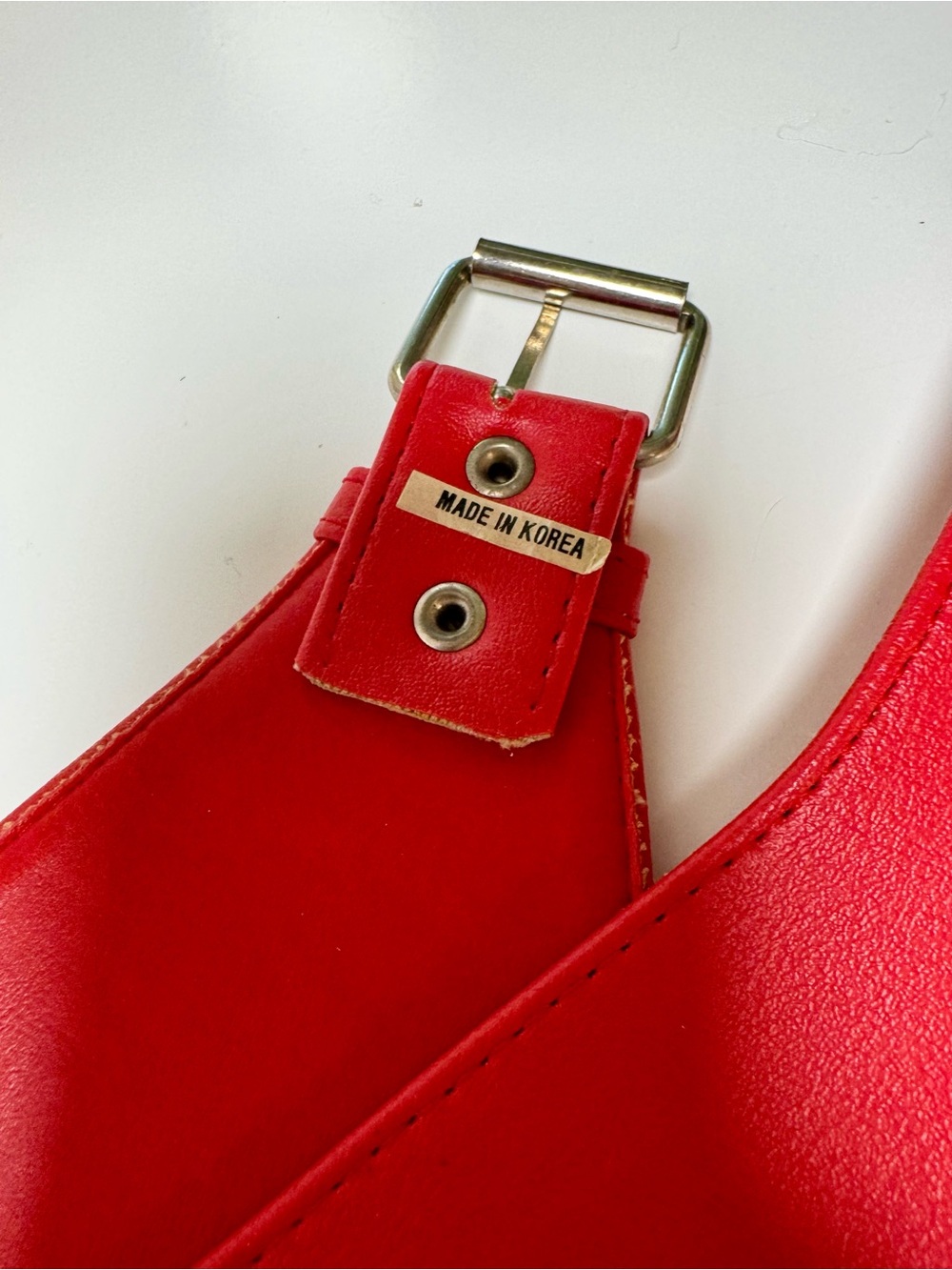 Vintage Wide Red Leather Belt with White Studded Bow, Mid Century Rockabilly - Picture 3 of 5